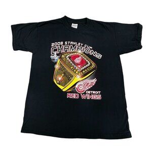 2008 Stanley Cup Champions Detroit Red Wings Youth XL T-Shirt Gildan Heavy Black